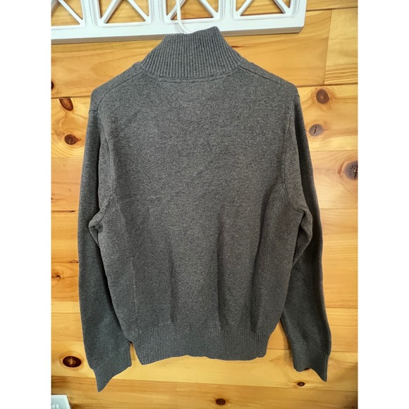Tommy Hilfiger Mens Quarter Zip Sweater Grey Cotton Pullover Leather Pull Size M - Picture 3 of 9